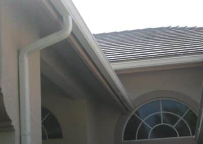 A close up of the gutter on a house